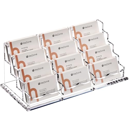 Business Card Holder Display for Desk, 12 Slot 4 Tier Multiple-Clear Acrylic Business Card Stand Set, Holds Approximately 600 Cards(12 Cell H)