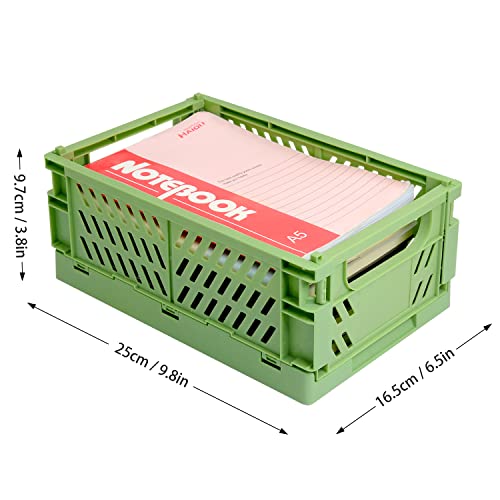 Pastel Plastic Storage Crates Set of 4 - Foldable Colorful Organizer Baskets for Bedroom, Office & Home (Pink, Blue, Green, Yellow, Medium)