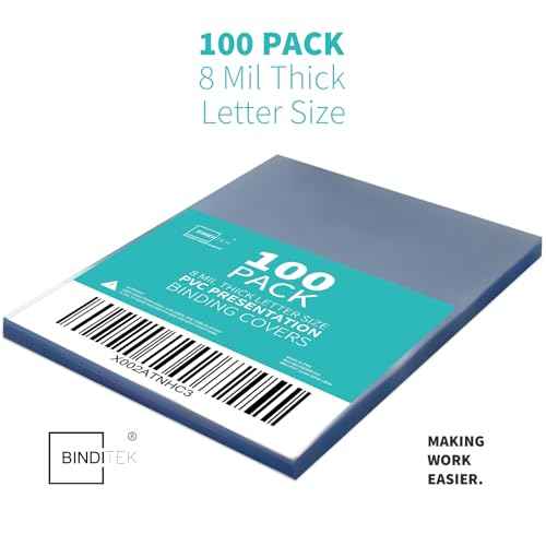 Binditek 100 Pack 8mil PVC Clear Binding Presentation Covers, Letter Size, 8.5 x 11 Inches, Square Corners, Un-Punched, Office Supplies