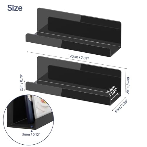 PAVSTINE 2 Pack 8-Inch Black Acrylic Magnetic Book Shelves for Whiteboards