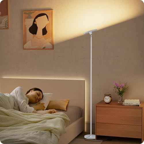 Dimmable Floor Lamp with Remote£¬Floor Lamps for Living Room Bedroom Office£¬Adjustable Brightness (10%-100%)and Color Temperature (3000k- 6000k )£¬Standing Lamp Tall Lamp with Foot Switch (white)