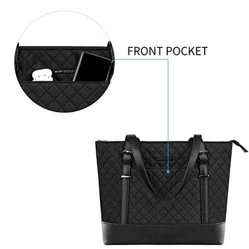 KROSER Laptop Tote Bag 15.6 Inch with USB Port, Large Work Tote Bag Computer Shoulder Bag for Women, Laptop Case for Office Business Travel(Quilted)