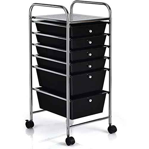 FANTASK 6-Drawer Rolling Storage Cart, Multipurpose Mobile Utility Storage Organizer for Home Office School (Black)