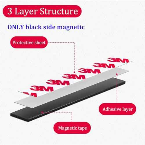 Magnetic Tape Strip Roll with 3M Adhesive Backing, (0.5in Wide x10ft Long) Flexible Sticky Magnet Tape Strips for Kitchen, Garage Whiteboards Fridge DIY Organization