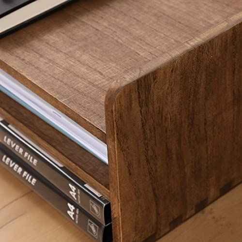 Desk Organizer for File Folder Storage with 3 Paper Letter Tray &1 Vertical Compartment- Wood Office Desktop Document Organizer Rack - Filing Folder Mail Sorter Desk accessories Dark WJJ3K-DK