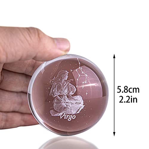 Virgo Constellation Crystal Ball Paperweight 3D Inner Carving Feng Shui Decor