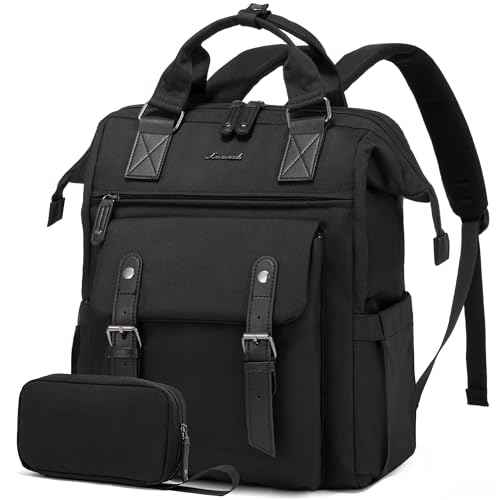 LOVEVOOK Laptop Backpack for Women, 15.6 Inch Work Business Backpacks Purse, Large Capacity Teacher Nurse Bag Work Travel Computer Backpacks, College Bookbag for School, Water Resistant Daypack, Black