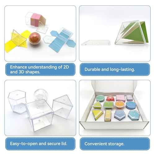 3D Shapes Math Manipulatives | Geometric Shapes for Classroom | 3D Shapes for Teaching | Homeschool Supplies | Teaching Aids | Math Games | 2D & 3D Geometric Solids ? 12 Shapes (1.96") & 12 2D Nets