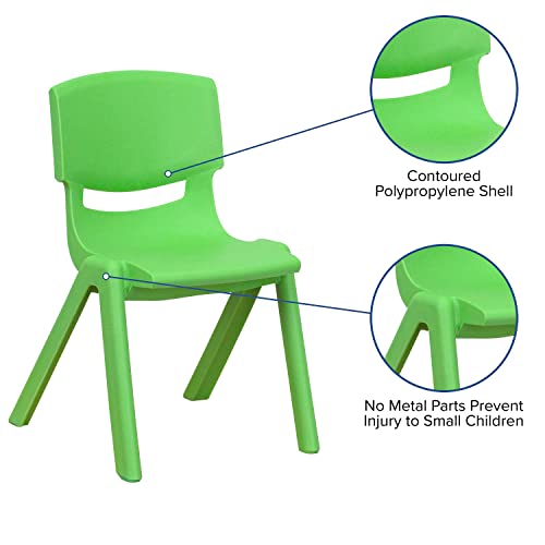 Flash Furniture Green 4 Pack Plastic Stackable Preschool Chairs, 12'' Seat Height - Set of 4