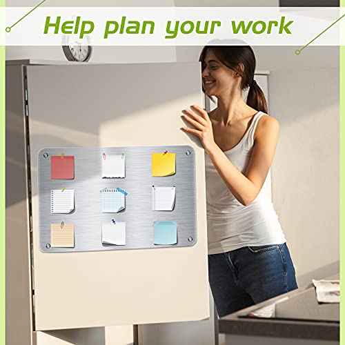 Chinco 2 Pack Metal Magnet Boards 17.7 x 11.8 in Stainless Steel Message Board with 8 Pack Lock Tapes and Screws Magnet Bulletin Board to Display for Memo to Do List Refrigerator Compartment Cabinet
