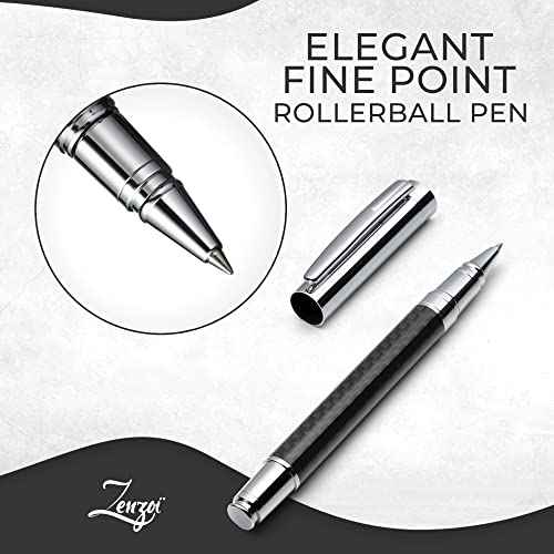 ZenZoi Carbon Fiber Executive Rollerball - Premium Writing Fine Point Gel Ink. Luxury Gift Set for Men or Women. Quality, Refillable, Working, Journaling