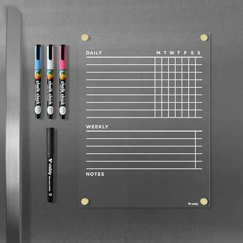 Magnetic Acrylic Chore Chart for Fridge, Includes 4 magnetic wet-erase markers for Refrigerator, 9" X 12". Put those kids to work!
