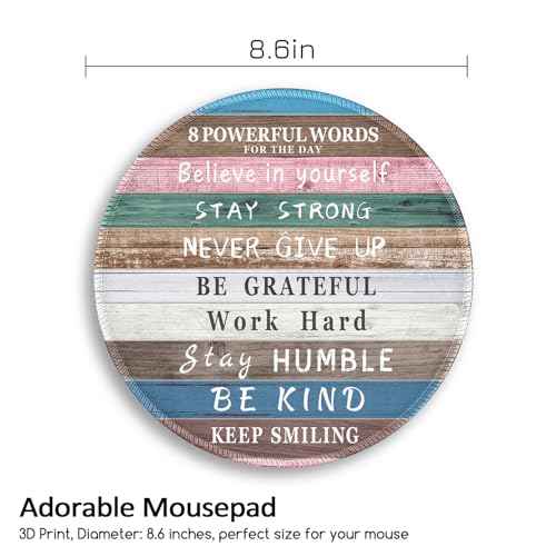 Inspirational Quote Work Mouse Pad, Positive Desk Small Round Mouse Pads, Mini Travel Mousepad for Wireless Computer Laptop, Office Desk Accessories, 8.6 x 8.6 inch