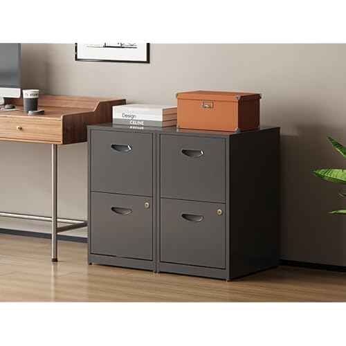2 Drawer File Cabinet with Lock, Metal File Cabinets for Home Office, Two Drawer Locking Filing Cabinet, Small File Cabinet for Under Desk for Hanging Letter Size, Black, Assembly Required
