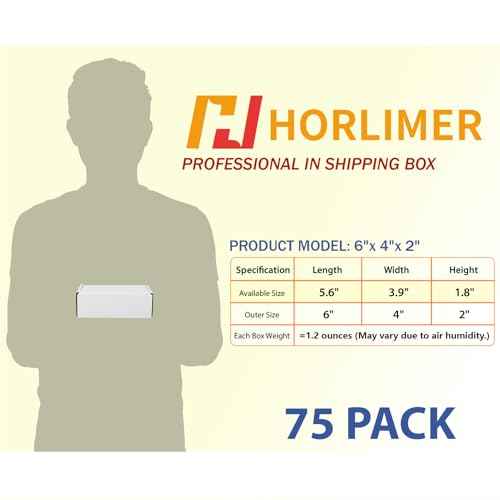 HORLIMER 6x4x2 inches Shipping Boxes Set of 75, White Corrugated Cardboard Box Literature Mailer