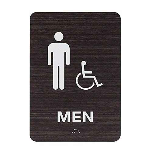 Dark Woodgrain Men And Women ADA Restroom Sign Set/Modern Chic Acrylic 6" x 9" Bathroom Signs With Braille