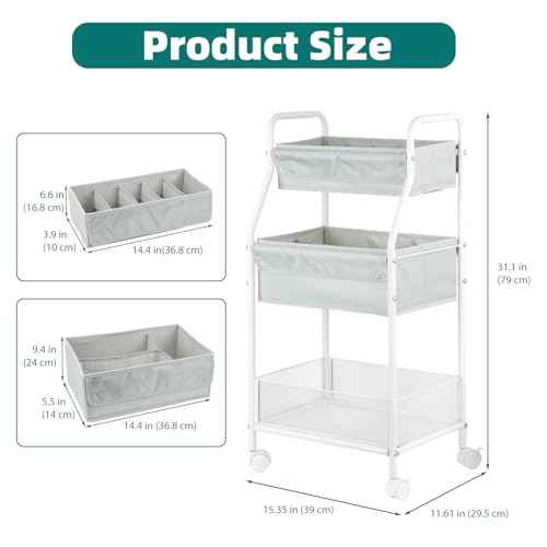 Moteph Rolling Utility Cart with Wheels - Baby Organizers for Nursery Essentials, Diaper Organizer, Art & Craft Storage, Book Cart (Without_Side_Storage)