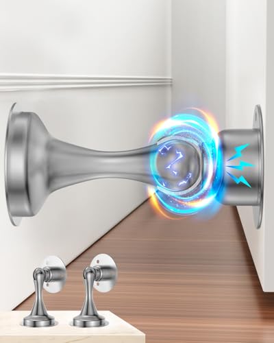 WINONLY Silver Magnetic Door Stopper 2-Pack - Keep Doors Open & Protect Walls