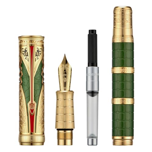 Hongdian D5X Fountain Pen - Green Qin Dynasty Writing Pen with Fine Nib and Converter Set