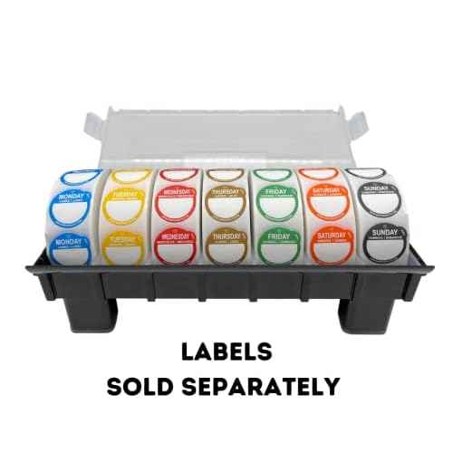 QSRProducts 7-Slot Day of The Week Covered Label Dispenser (for 3/4" & 1" Labels) - Food Sticker Holder for Inventory Management and Meal Prep, Protects Labels Inside