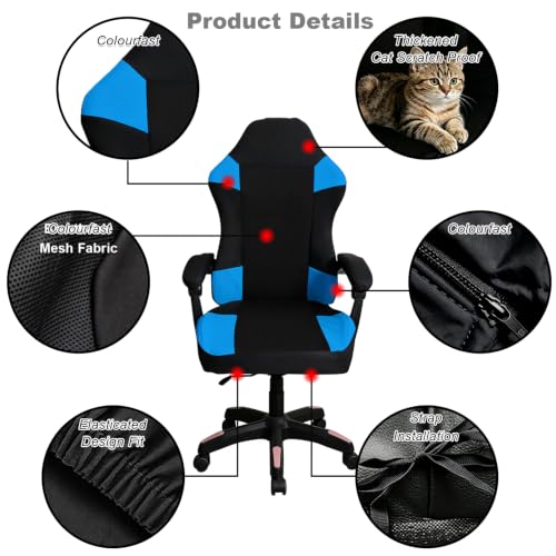 Ouxeer Gaming Chair Covers Only, Thick Breathable Mesh, Cat Scratch Proof – Black-Blue Style 1