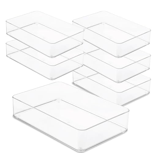 Primebox Clear Plastic Drawer Organizer Bins Set of 6, 9 x 6 x 2 Inches