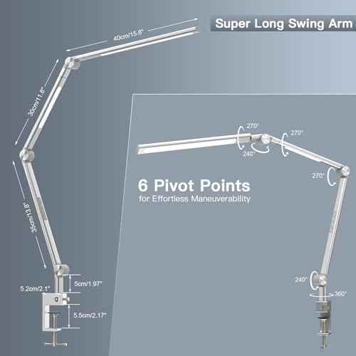 VERSKI LED Desk Lamp With Dual Light Source, Eye-Caring Optical Lens, 5 Color Modes & Brightness, 18W Brightest, Swing Arm Office Lamp, Clamp Lamp for Home Office, Work and Task