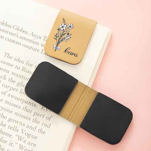callie Custom Leather Magnetic Bookmark Clip with Birth Flower & Name, Birthday Gifts for Reading Lovers Women Men, 1 Pack