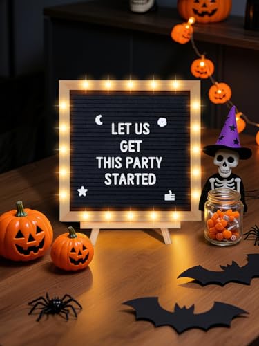 Black Felt Letter Board with LED Lights & Stand - 10x10 Inch Halloween Decor