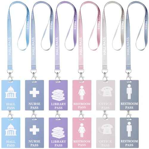 12 Pcs PVC Hall Pass Lanyards Set Unbreakable Bathroom Passes for Teachers Hall Library Office and Nurse Restroom Supplies Elementary Must Have(Morandi)