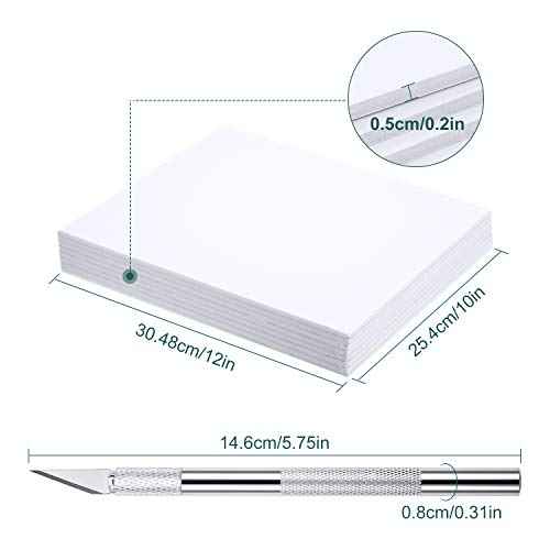 8 Pieces Foam Boards Foam Core Backing Boards, Silver Craft Knife with Protective Cap and 12 Inch Stainless Steel Ruler for Art Presentations Crafts Display Favors (White, Silver,12 x 10 x 0.2 Inches)