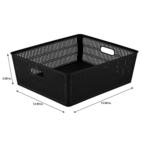 Simplify 4Pk Shallow Slide 2 Stack It Tote Basket | Storage & Organization | Open Bins with Stackable Capability | Bathroom | Crafts | Pantry | Playroom | Office | Black