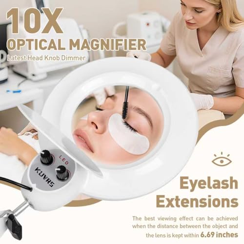 10X Magnifying Glass with Light and Stand, 24W & 2200 Lumens Infinite Warm-Cold Dimming Mag Lamp for Estheticians, 2-in-1 LED Floor Lamp with 4 Wheel Rolling Base for Crafts Reading Facial Nail