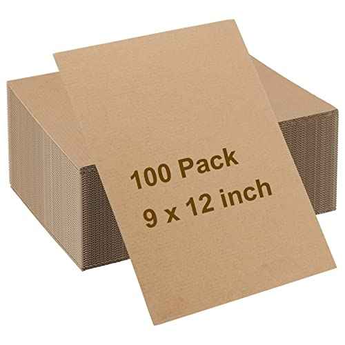 100 Pack 9 x 12 Inch Corrugated Cardboard, 2mm Thick Cardboard Sheets Bulk, Flat Packaging Inserts for Shipping, Mailing and Crafts