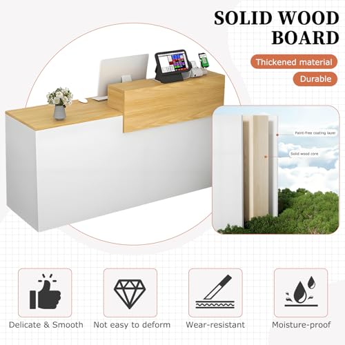 LSZMXI Modern Reception Desk with Drawer & Open Shelves - 39"W x 23.5"D x 39.4"H, Right/Brown & Black, Office & Salon Front Counter