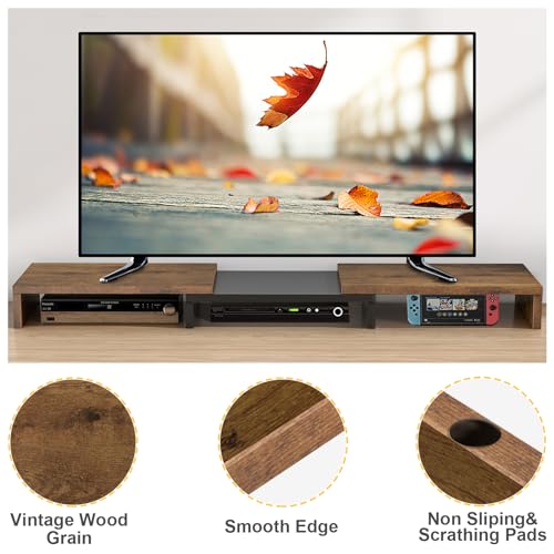 TAVR Dual Monitor Stand Riser, Computer Monitor Stands for 2 Monitors, Extra Long Multifunctional Desktop Organizer Riser for Computer, Laptop, PC, Printer, TV, Max 43.3" Length, Rustic Brown
