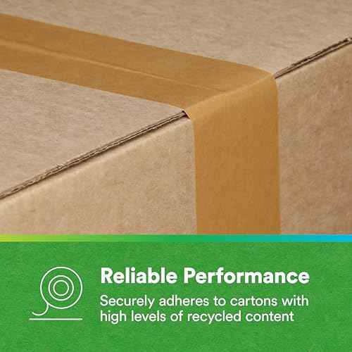 3M Scotch Performance Paper Box Sealing Tape 570, 1.9" x 55 yd (48 mm x 50 m), 1 Roll, Brown, Recycle-Compatible, Great for Packaging, Shipping, and Moving
