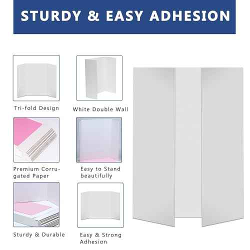 Rsgift 4 Pcs Small Tri-fold Poster Boards with Double Sided Tapes and Cardboard,21.2x13.8 inches,Corrugated Presentation Boards, Display Boards for School Project,Exhibitions,Business Presentation