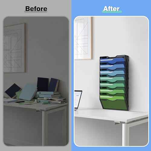 Kuntine.B Wall File Organizer Office Hanging Magazine Holder Wall File Organizer for Office Home (Black, 8 Tier)
