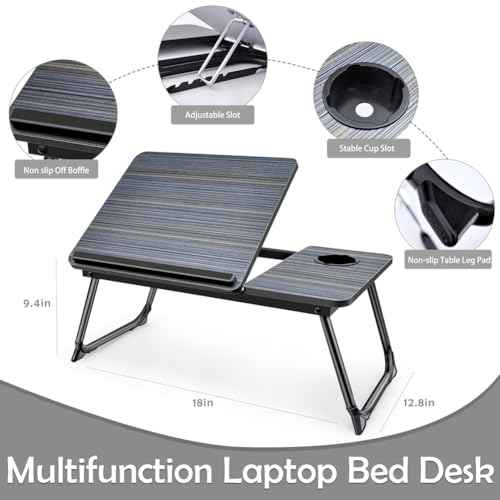Adjustable Laptop Desk for Bed Couch£¬Foldable Bed Table, Portable Lap Desk with Cup Holder£¬Breakfast Tray Bed Tray tableI for Writing, Eating (Black)