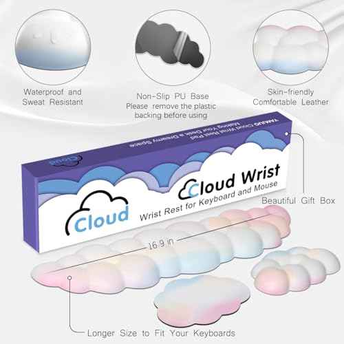 Cloud Wrist Rest Keyboard Palm Rest with Non-Slip Base for Computer Gaming Wrist Rest, YAMJUG Cloud Arm Rest Keyboard Wrist Pad Rainbow