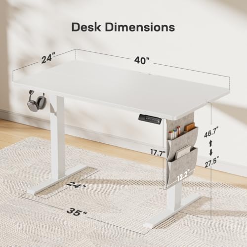 Marsail 40x24 Electric Adjustable Height Standing Desk with Storage Bag, 4 Memory Height Settings,Sit Stand Up Desk for Home Office,Computer Gaming Workstation, Cable Manager, and Headphone Hook