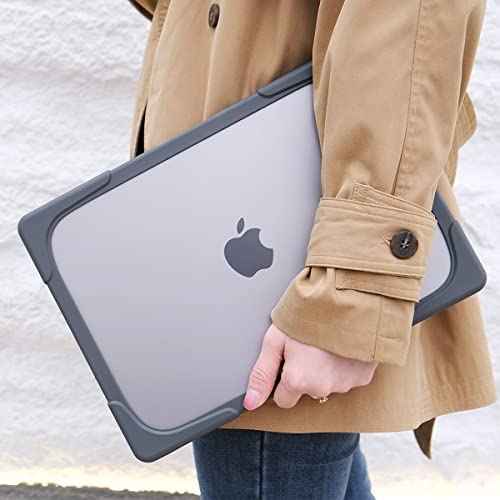 Batianda for MacBook Air 13 inch Case 2020 2019 2018 Release Model A2337 M1 A2179 A1932, Heavy Duty Shockproof Durable Protective Hard Shell Soft Bumper with Fold Kickstand & Keyboard Cover, Grey
