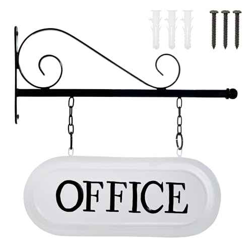 AuldHome Design Wall-Mounted Metal Office Sign, Farmhouse Enamelware 2-Sided Reception/Office Sign