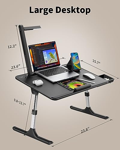 SAIJI Adjustable Bed Laptop Desk with LED Light, Foldable & Multi-Use