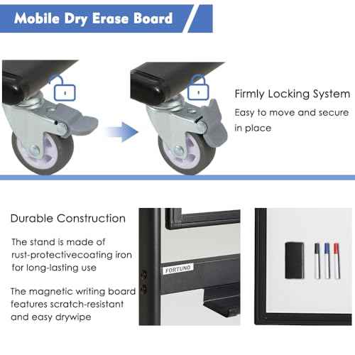Large Magnetic Mobile Whiteboard 72"x48", Rolling Double Sided Stand Whiteboard on Wheels, Reversible Adjustable Height/Angle Dry Erase Board 6' x 4' Easel White Board for Office Classroom, Black