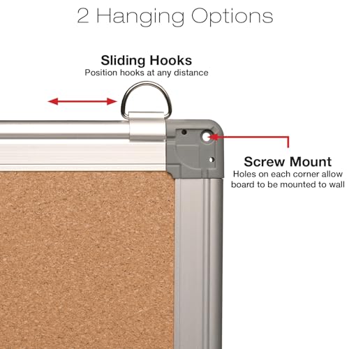24x36 Inch Hanging Cork and Dry Erase Board with Markers & Magnets