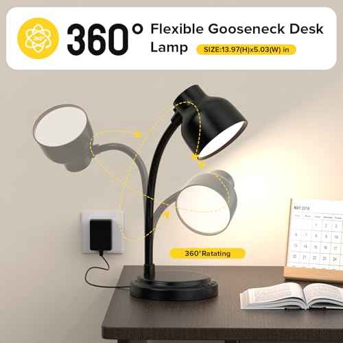 LED Desk Lamp for Office Home,Table lamp,Desk Lamp for College Dorm Room,4 Brightness,Dimmable Table Lamp Eye Caring Reading Light(Black)