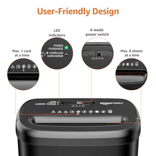Amazon Basics 8-Sheet Cross Cut Paper & Credit Card Shredder - Black, Auto Shut-Off