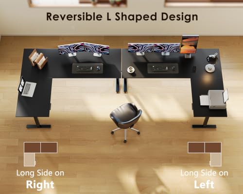 OffiGo Black 63-Inch Reversible L-Shaped Electric Standing Desk